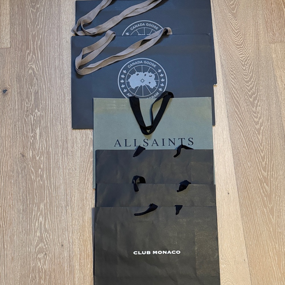 All Saints, Canada Goose, Club Monaco Black and Gray Shopping Bag